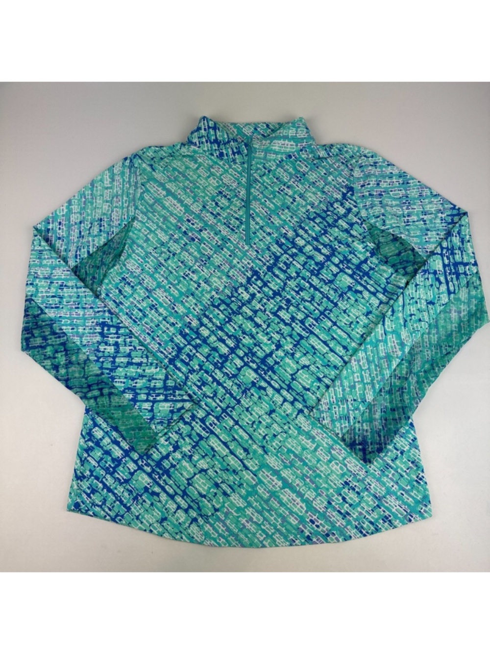 Ibkul Womens Size M 1/4 Zip Long Sleeve Sun Shirt Blue Patterned Vented